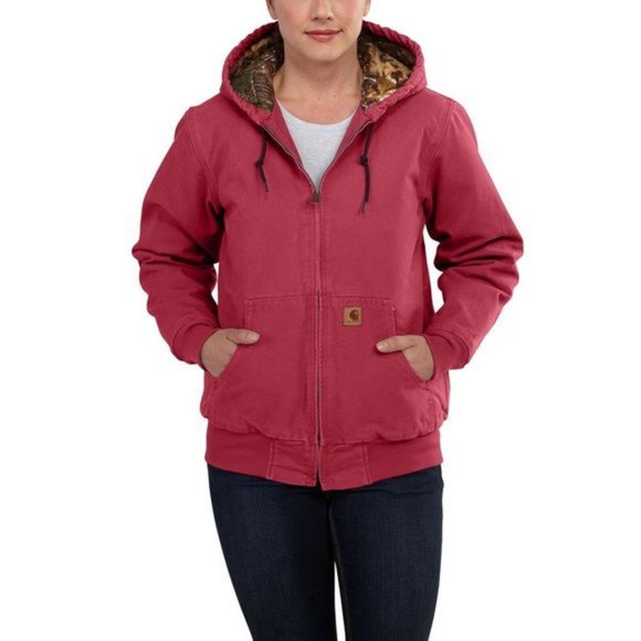 Carhartt Jackets & Blazers - CARHARTT CRAB APPLE PINK SANDSTONE DUCK ACTIVE JACKET. CAMO LINED. SIZE XL